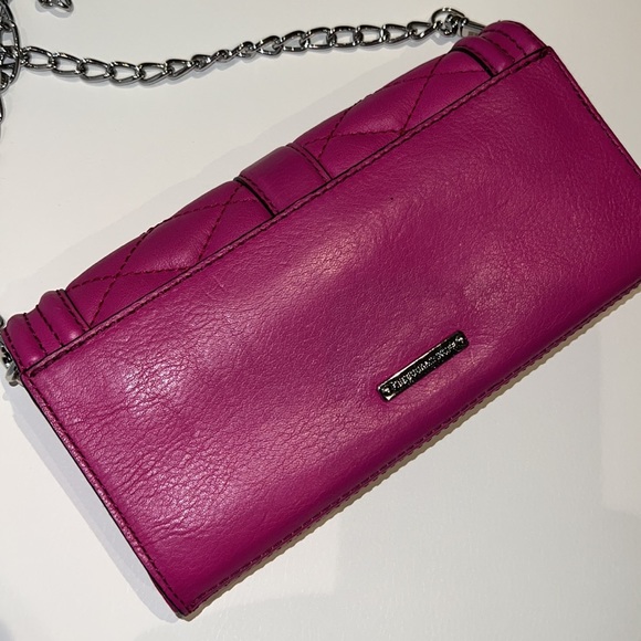 Rebecca Minkoff fuchsia pink leather clutch shoulder bag removable chain straps - Picture 3 of 7